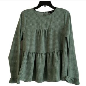 Moa Moa polka dot long sleeve green and white tiered ruffle sleeve blouse